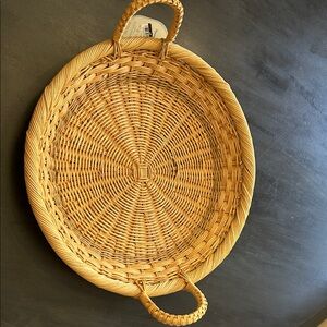 NWT Studio McGee Round Woven Basket Tray with Handles